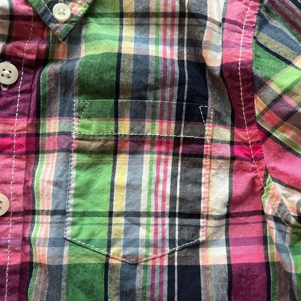 GYMBOREE COLLARED SHIRT pink navy green plaid‎ BUTTON DOWN SIZE XS (4)